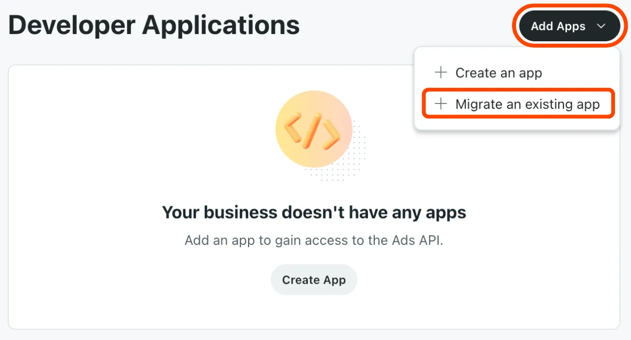 Select Add App > Migrate an existing app