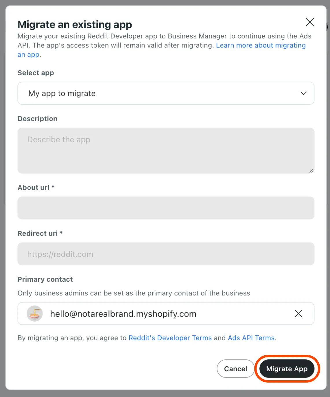 Select migrate app